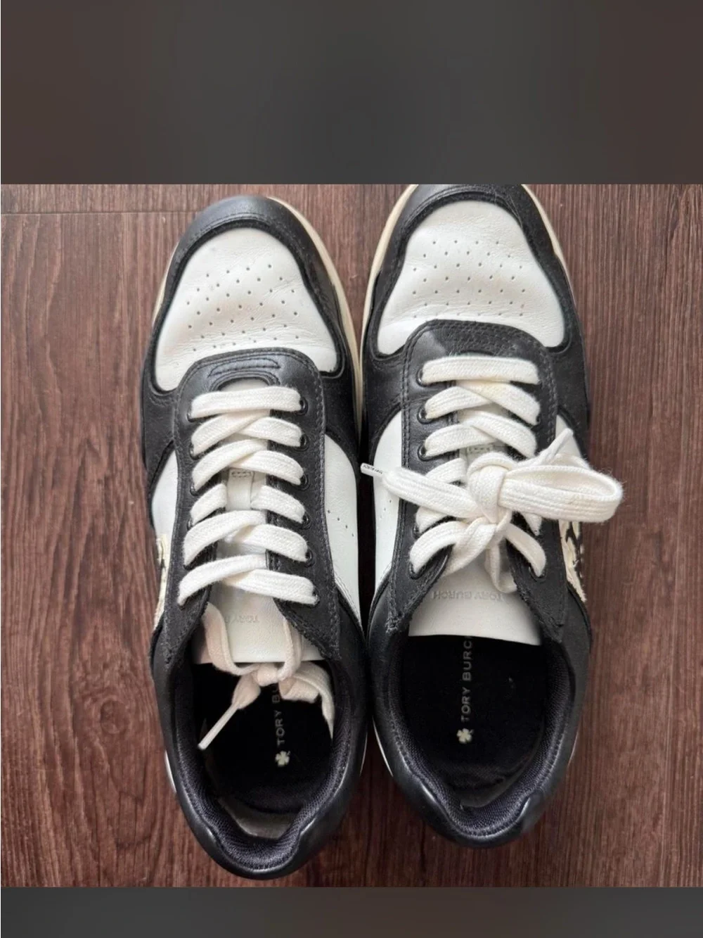 Tory Burch Black and White women Low-Top Leather Sneakers